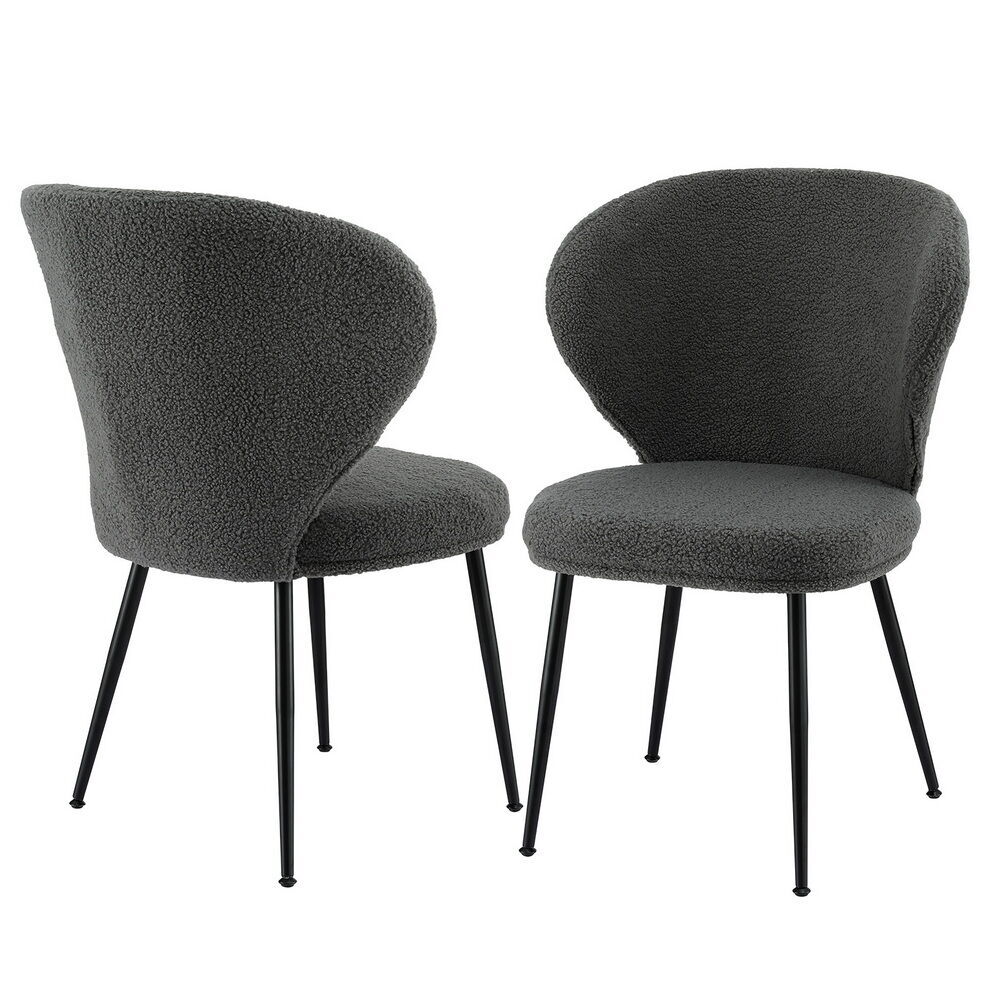 2x Dining Chairs Sherpa Boucle Wing Back
