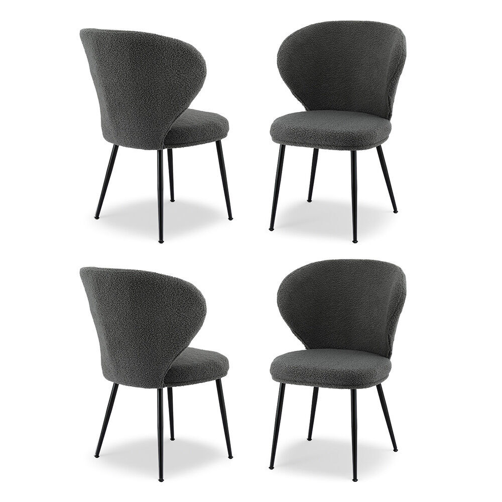 4x Dining Chairs Sherpa Boucle Wing Back