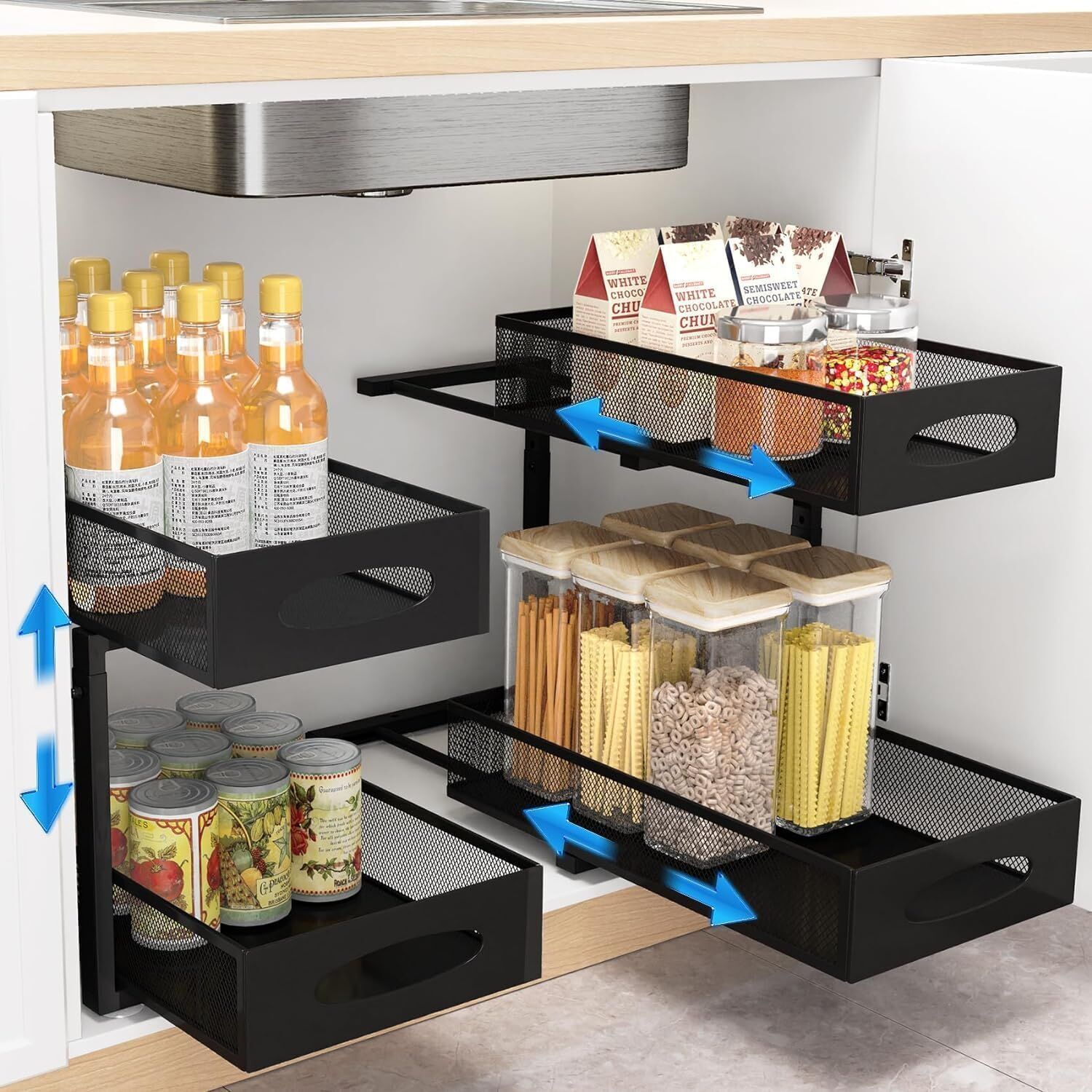 CARLA HOME 2 Pack Under Sink Organizer Pull Out Sliding Cabinet Storage Shelving Unit with Height Adjustable for Kitchen, Bathroom or Laundry Room Sto