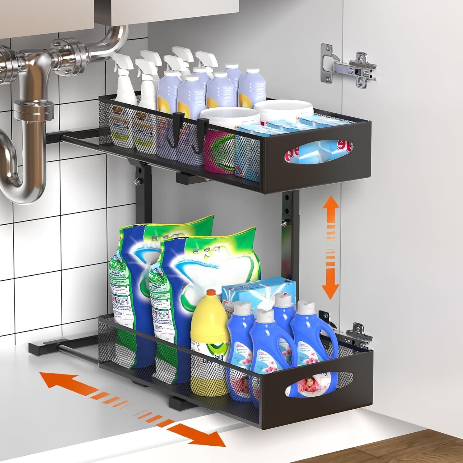 CARLA HOME 2 Tier Under Sink Organizer Pull Out Sliding Cabinet Storage Shelving Unit with Height Adjustable for Kitchen, Bathroom or Laundry Room Sto