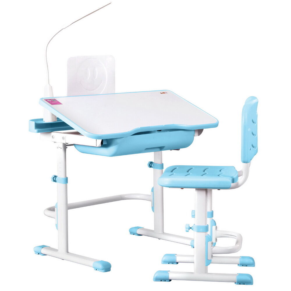 Kids Table and Chair Set Adjustable Study Desk w LED Lamp Reading