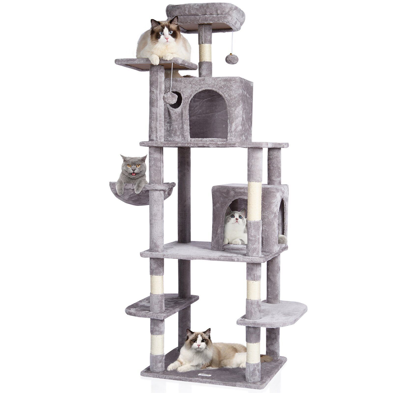VEVOR Cat Tree 174 cm Cat Tower with Cat Condos Sisal Scratching Post Grey