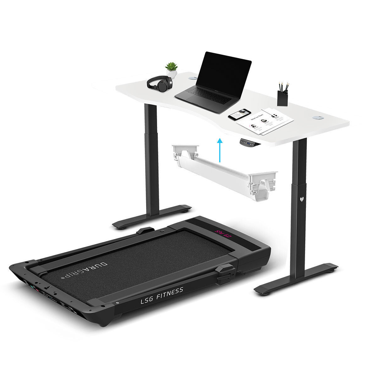 LSG Pacer M5 with Dual Motor Automatic Standing Desk in Black and Cable Management