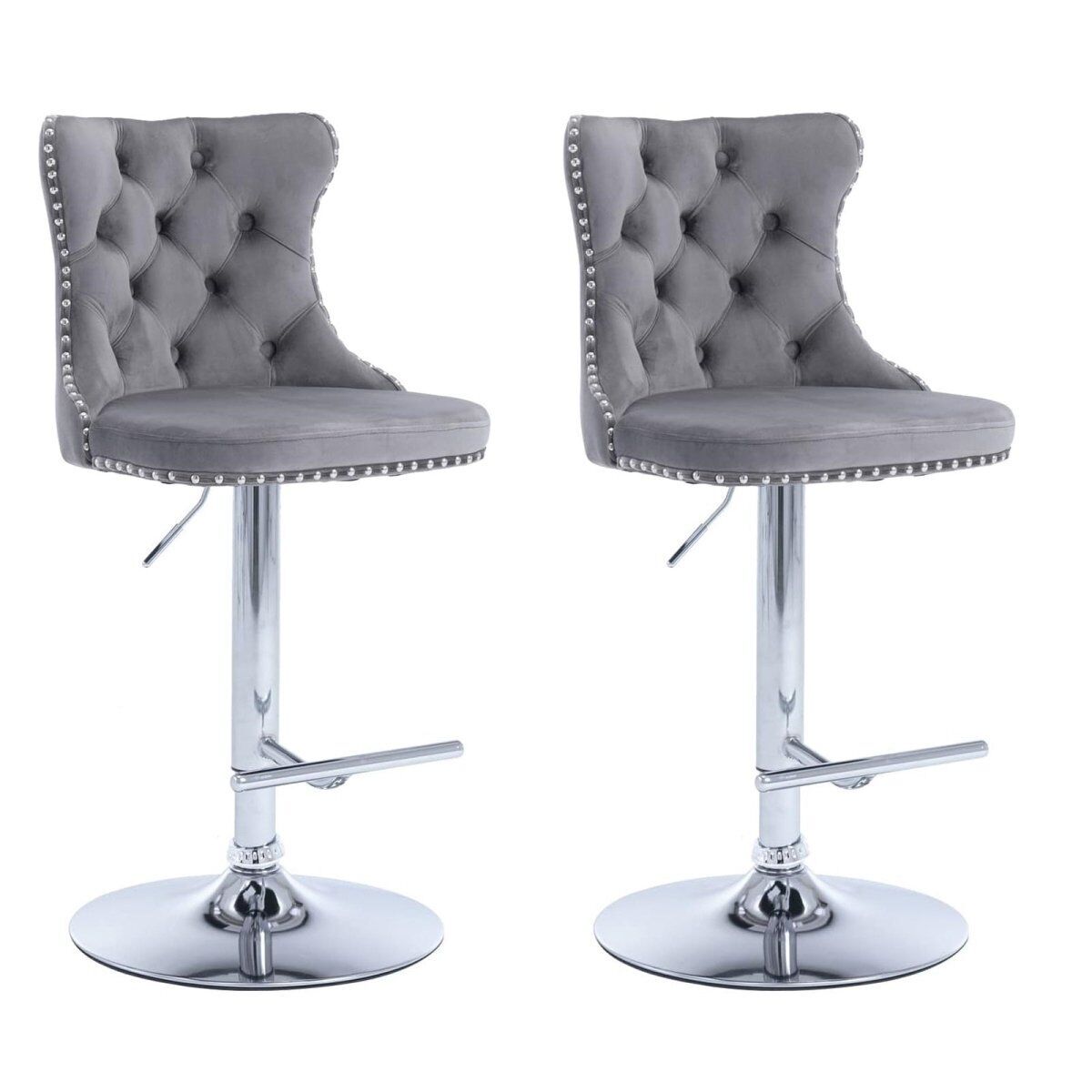 SERENIT‚àö‚Ä† Velvet Bar Stools Adjustable Swivel Counter Height Chairs with Tufted Back and Nailhead Trim for Kitchen Island Pub Restaurant ( , Ch 2P
