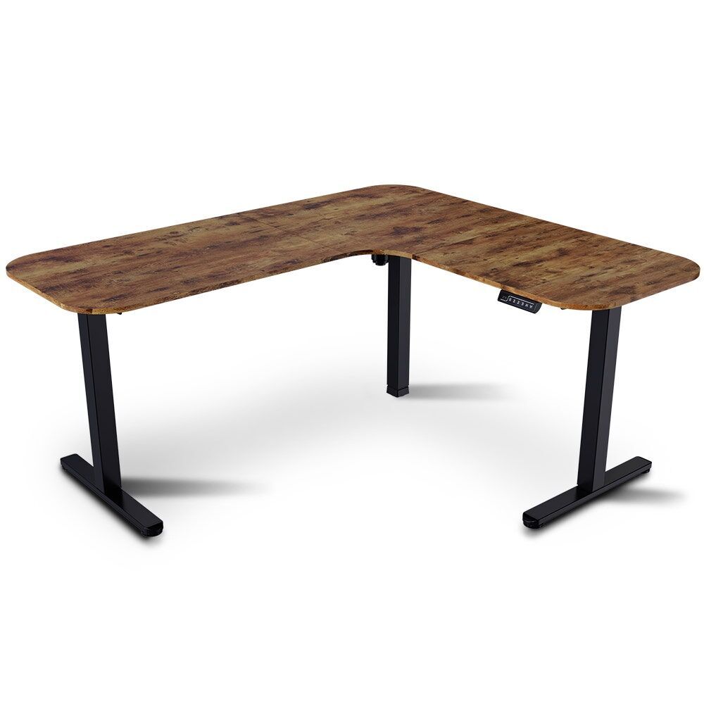 Corner Standing Desk 160 by 140cm 72-118cm Sit to Stand Up Electric Height Adjustable Walnut Style Desktop Frame