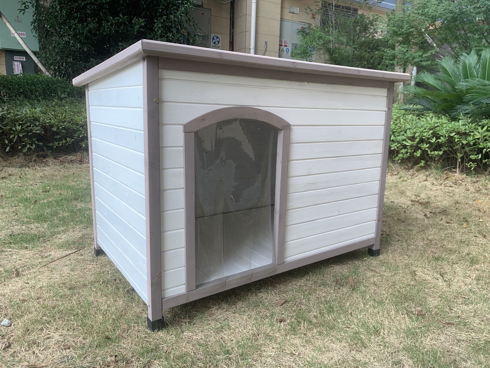 Timber Pet Dog Kennel House Puppy Wooden Timber Cabin Stripe White