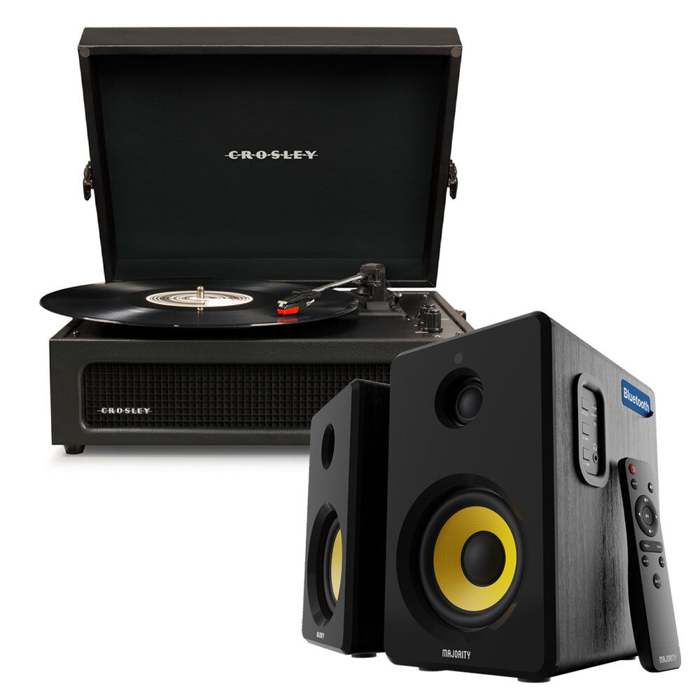 Crosley Voyager Bluetooth Portable Turntable - Bundled HolySmoke Bluetooth Speaker - Black