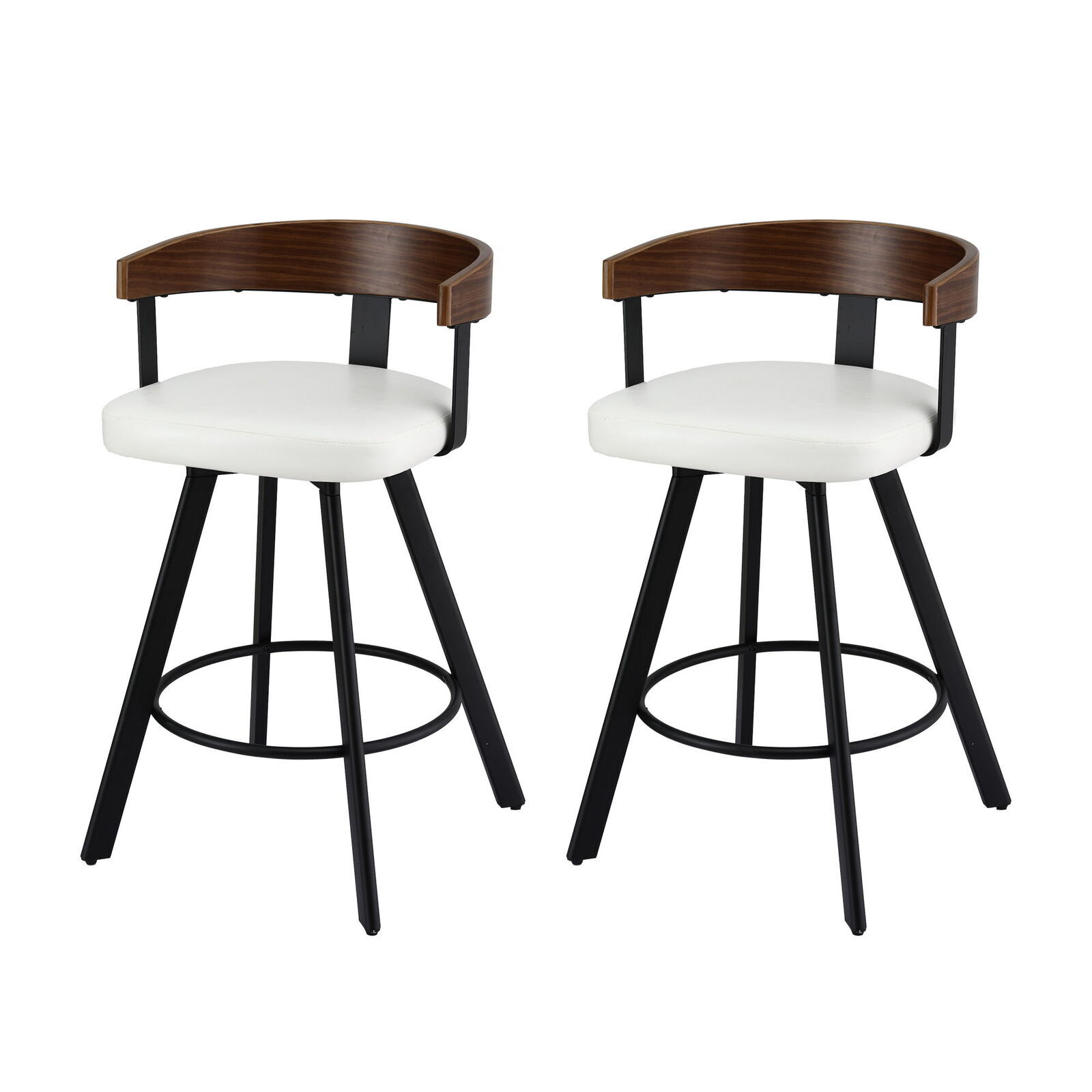 Bar Stools Swivel Kitchen Chairs Metal Legs Bentwood Counter PU White