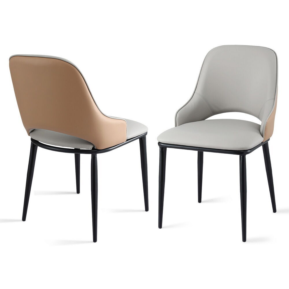 Dining Chairs Hollow PU Leather Kitchen Lounge Cafe Accent Chair Grey