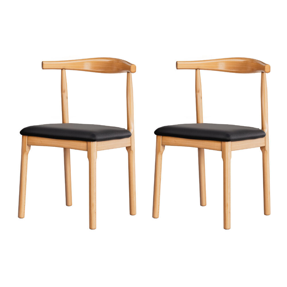 Dining Chairs Rubber Wood Leather Seat Black
