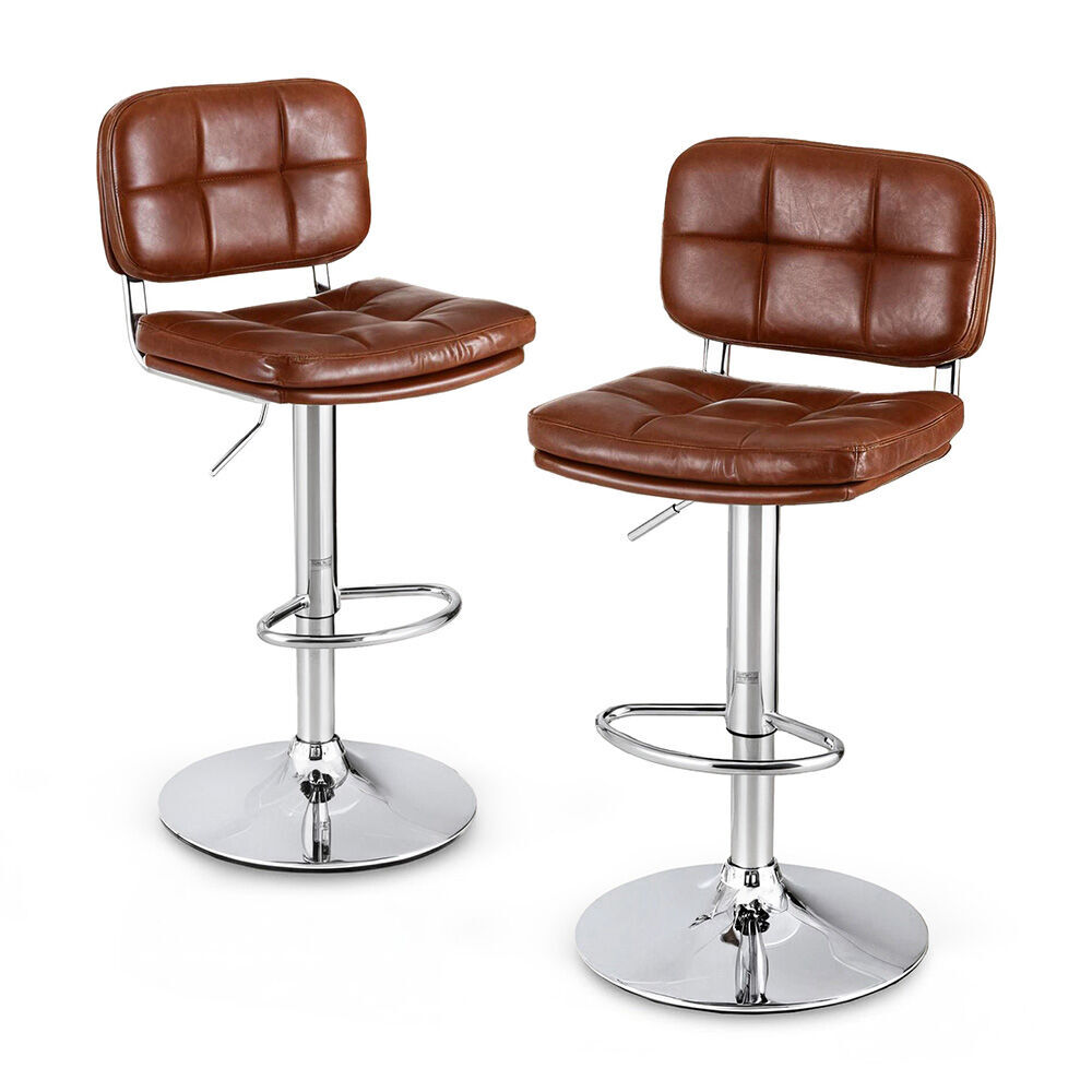 Bar Stools Kitchen Swivel Gas Lift Counter Chair Tuft PU Leather Brown
