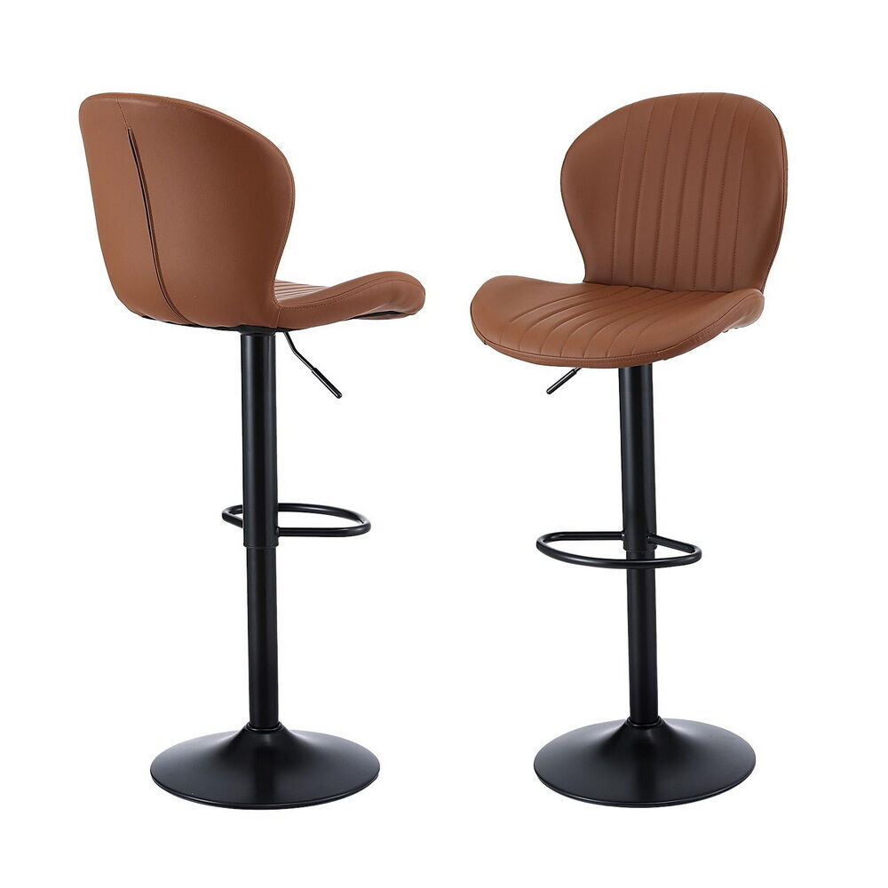 Bar Stools Kitchen Swivel Gas Lift Counter Chair Shell Leather Brown