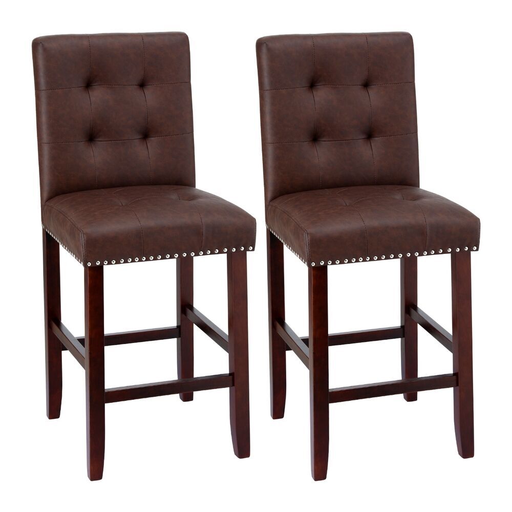 Bar Stools Kitchen Dining Chairs Counter PU Leather Wooden Ada Brown