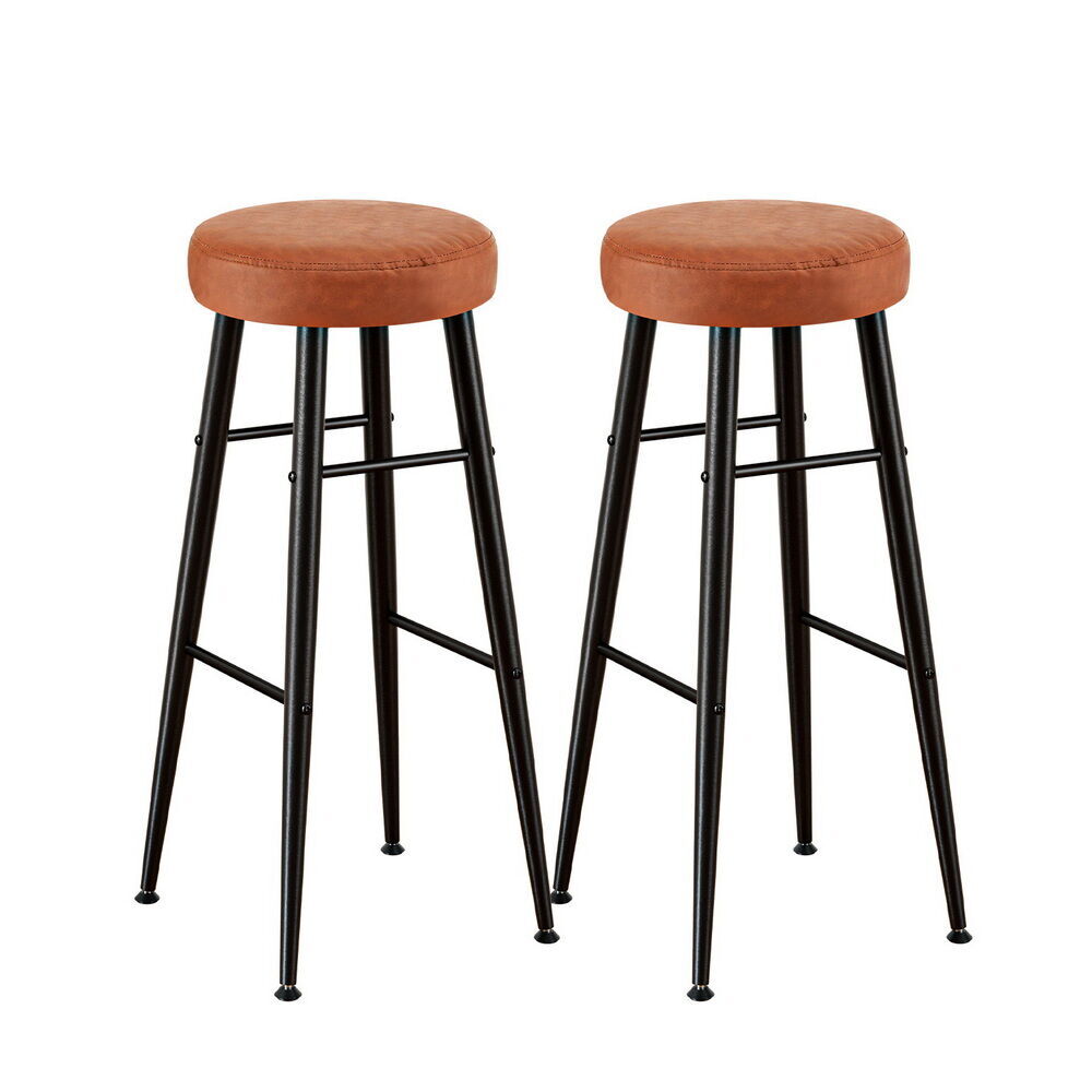 Bar Stools Kitchen Dining Chairs Counter Round PU Leather Lane Brown