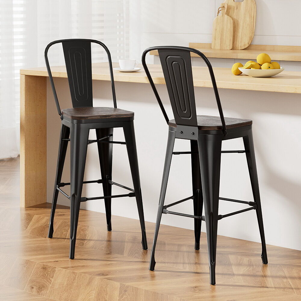 Metal Bar Stools Wooden Seat Retro Counter Stool