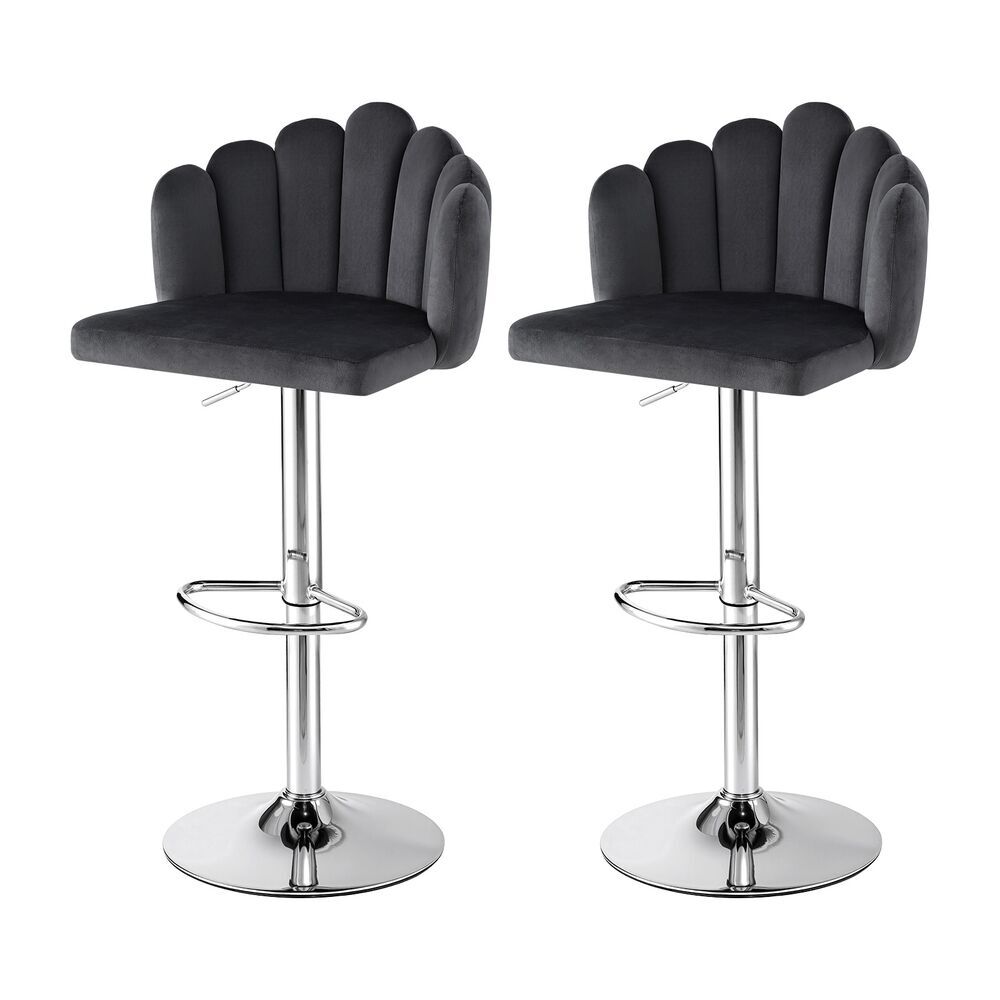 Bar Stool Kitchen Dining Counter Gaslift Chair Adjustable Velvet Grey