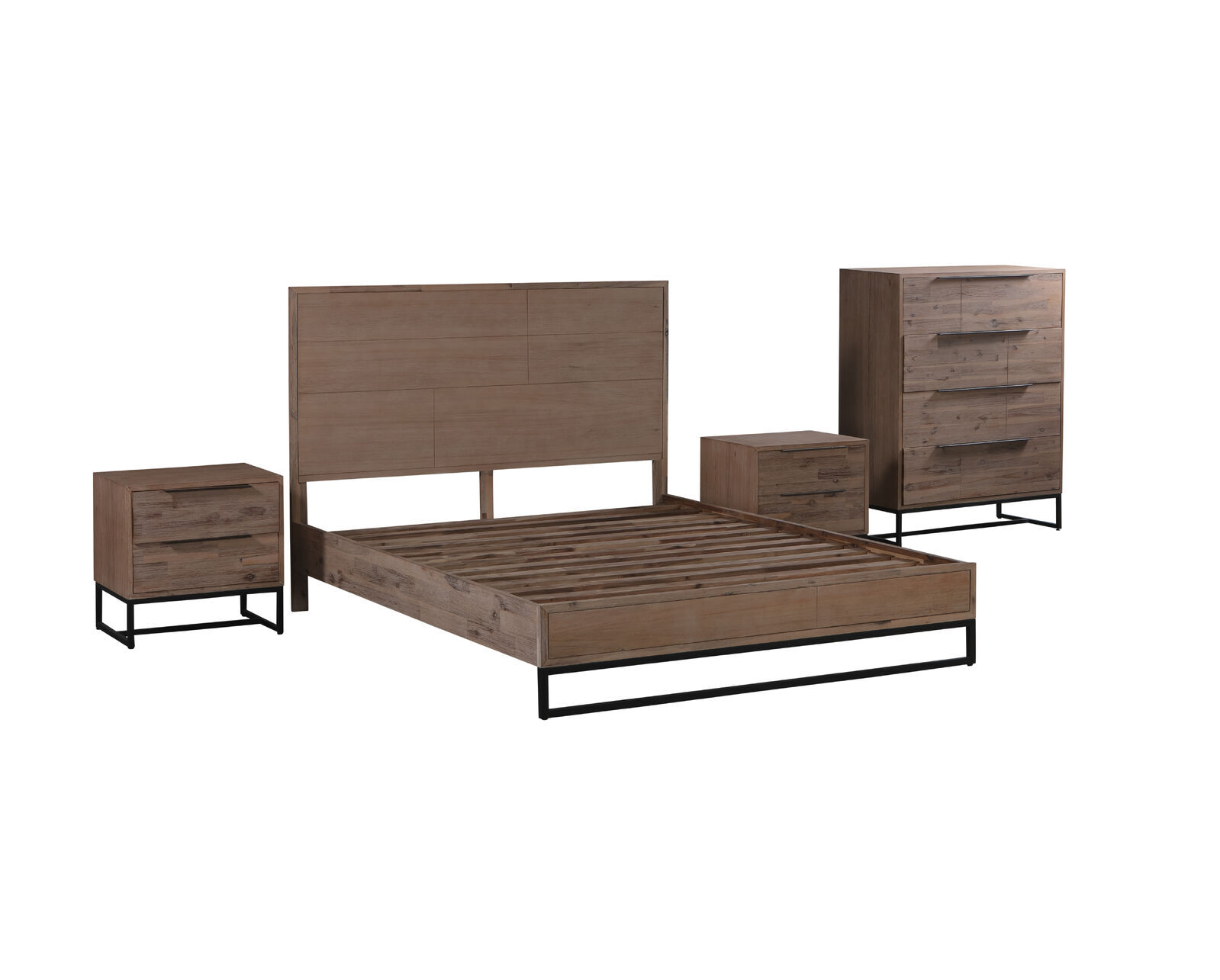 Bedroom Suite made in Solid Wood Acacia Veneered Size Oak Bed, Bedside Table & Tallboy 4 Pieces