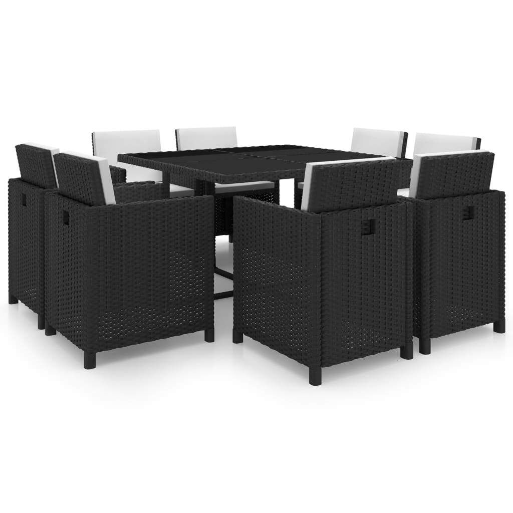 9 Piece Outdoor Dining Set with Cushions Poly Rattan