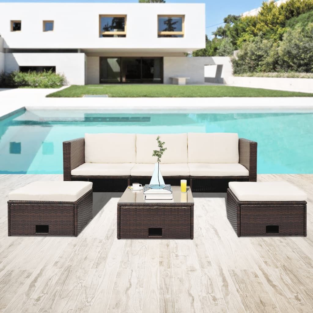 4 Piece Garden Lounge Set with Cushions Poly Rattan