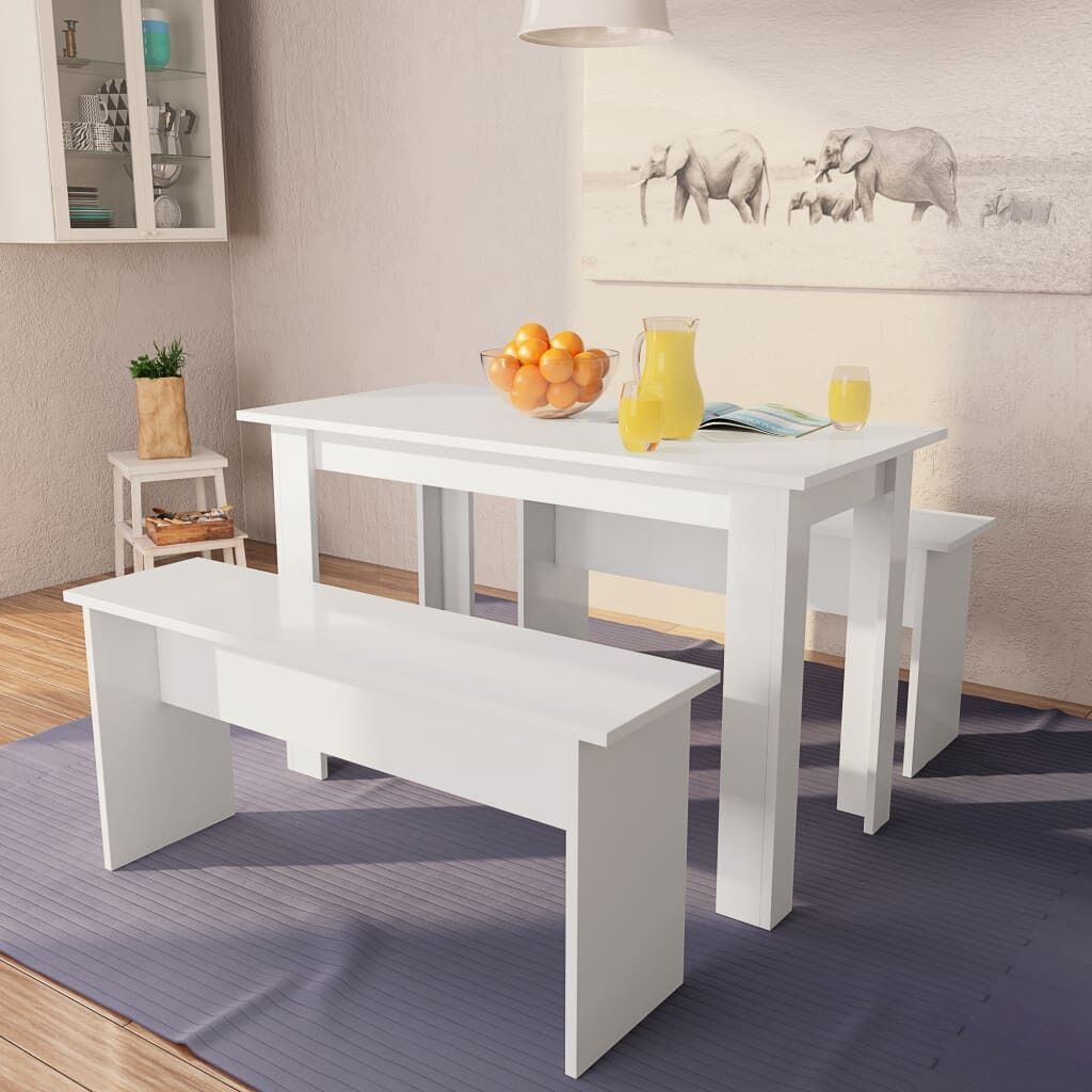 Dining Table and Benches 3 Pieces Engineered Wood