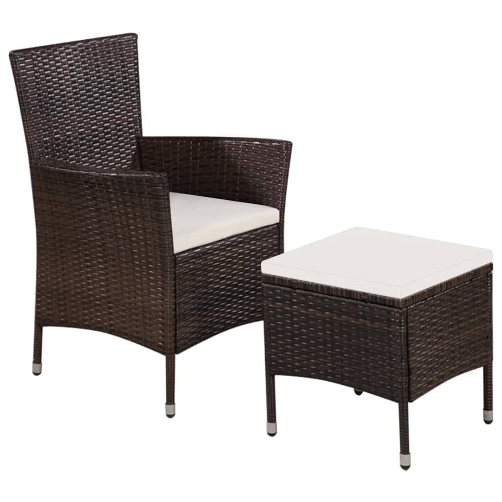 Outdoor Chair and Stool with Cushions Poly Rattan