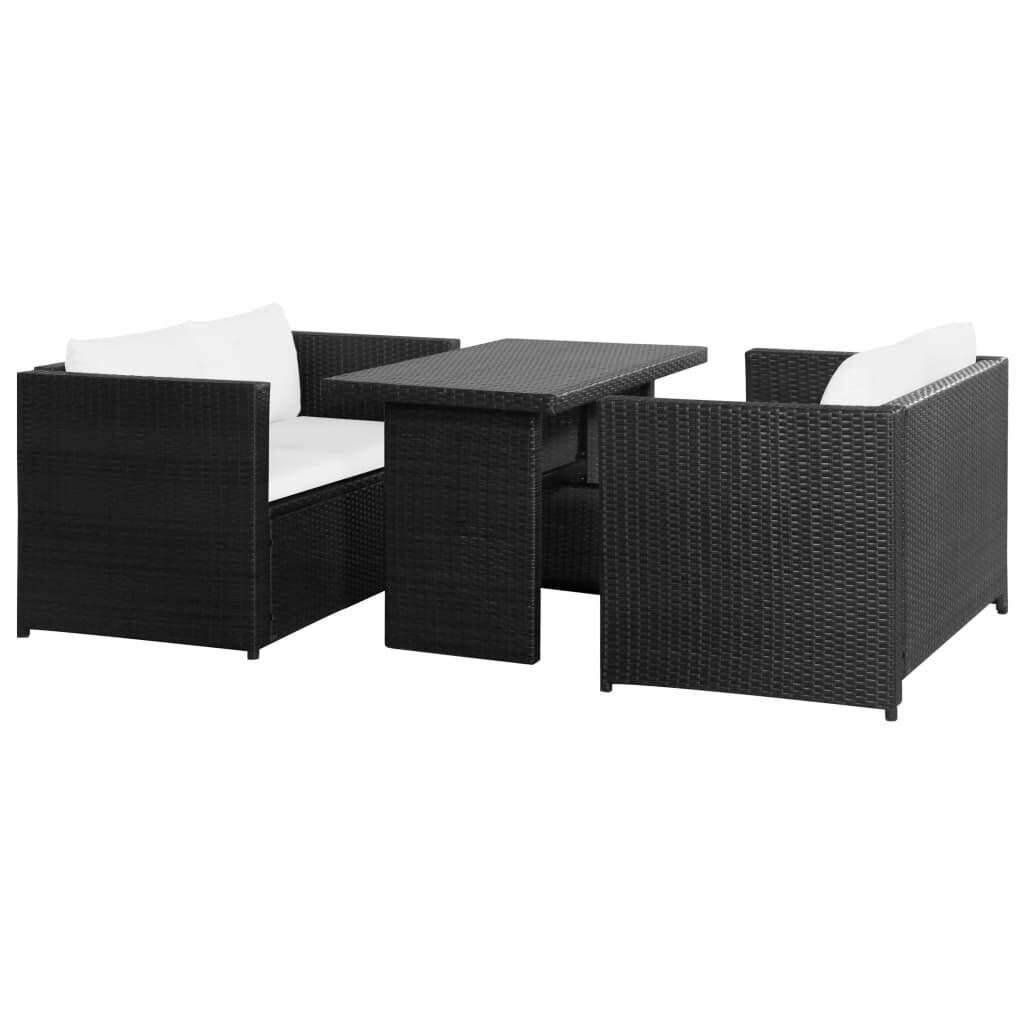 3 Piece Garden Lounge Set with Cushions Poly Rattan