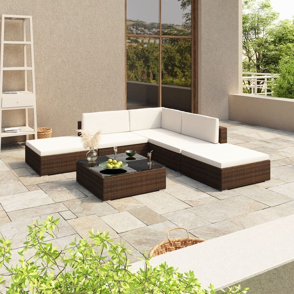 6 Piece Garden Lounge Set with Cushions Poly Rattan