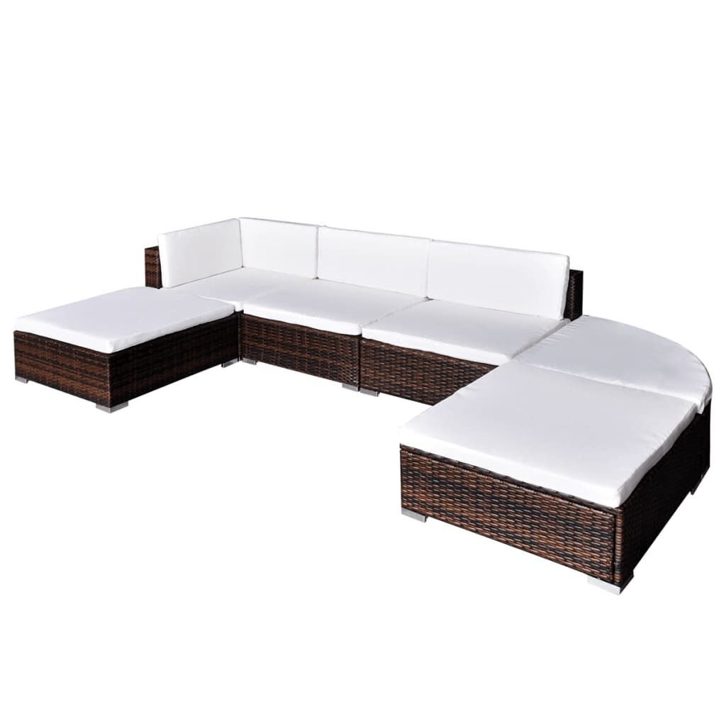 6 Piece Garden Lounge Set with Cushions Poly Rattan