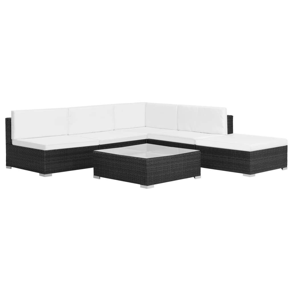 6 Piece Garden Lounge Set with Cushions Poly Rattan