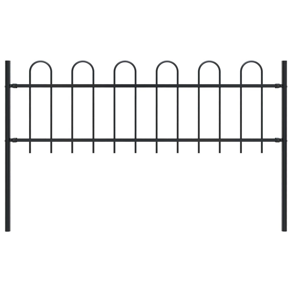 Garden Fence with Hoop Top Steel Black