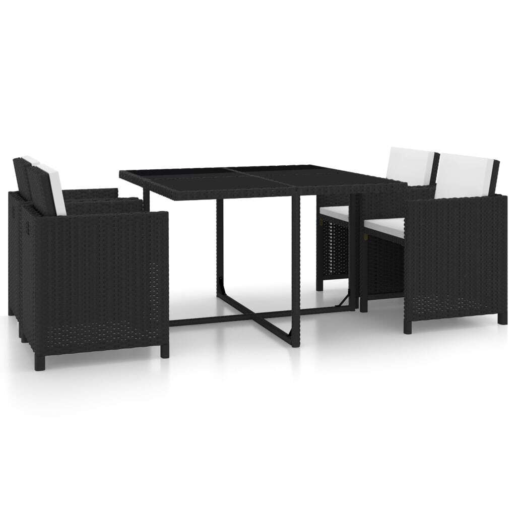 5 Piece Outdoor Dining Set with Cushions Poly Rattan