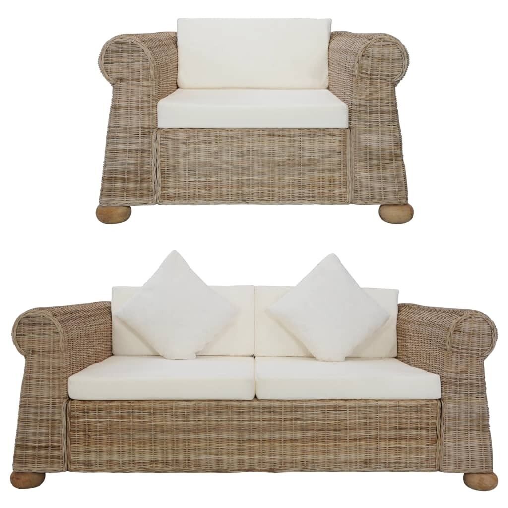 Sofa Set with Cushions Natural Rattan