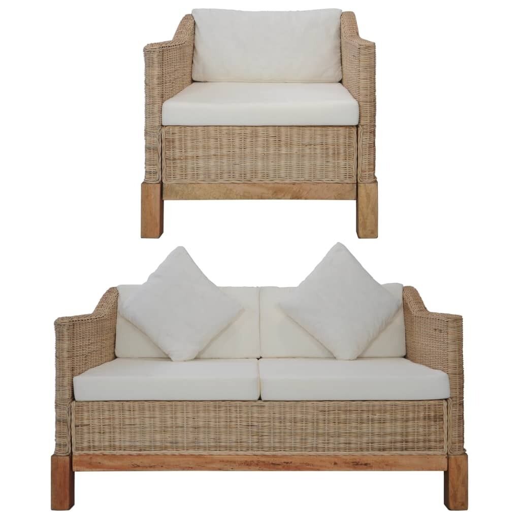 Sofa Set with Cushions Natural Rattan