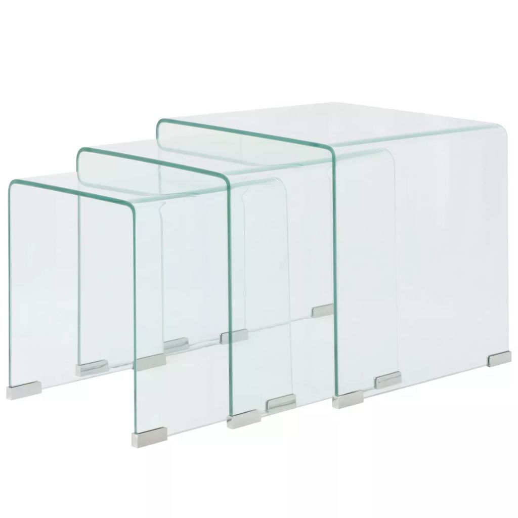 Three Piece Nesting Table Set Tempered Glass Clear