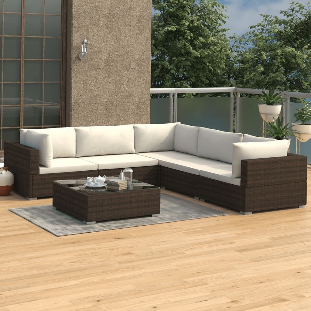 6 Piece Garden Lounge Set with Cushions Poly Rattan