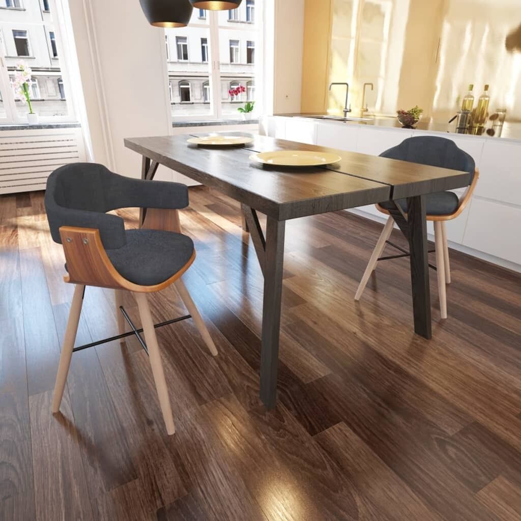 Dining Chairs Dark Grey Bent Wood and Fabric