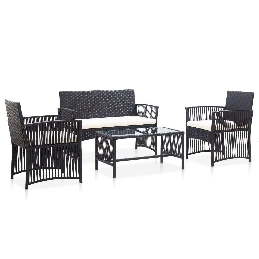 4 Piece Garden Lounge Set with Cushion Poly Rattan