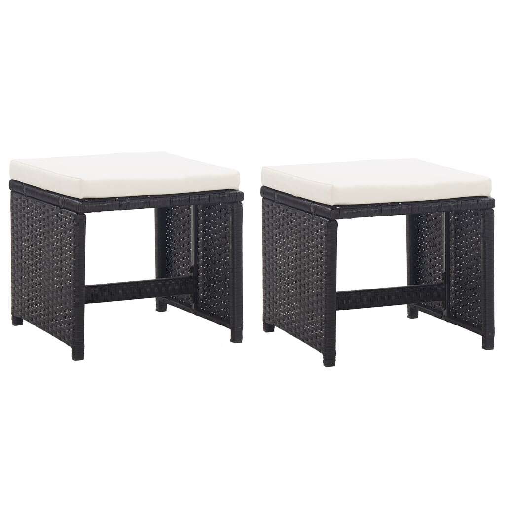 Garden Stools 2 pcs with Cushions Poly Rattan