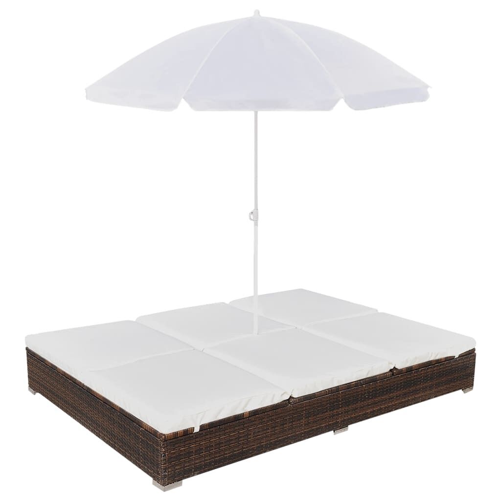 Outdoor Lounge Bed with Umbrella Poly Rattan