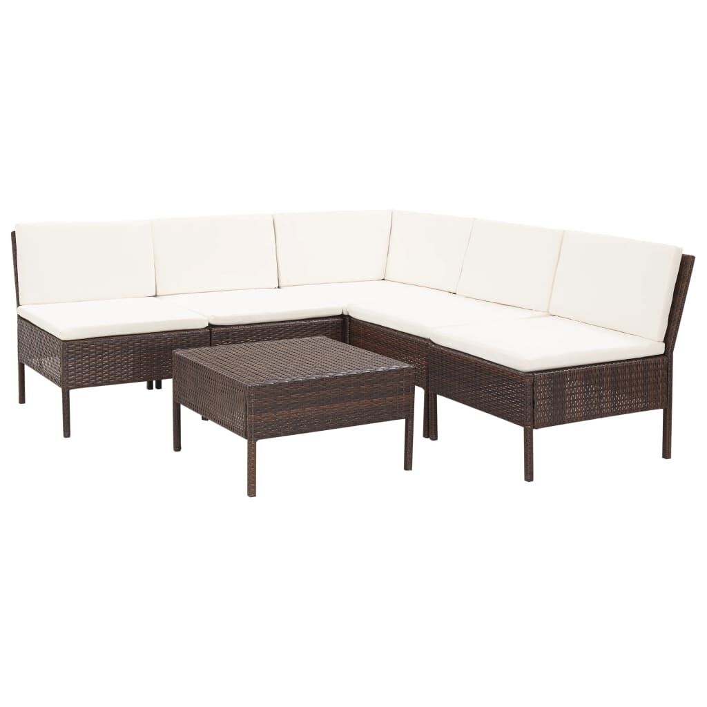 6 Piece Garden Lounge Set with Cushions Poly Rattan