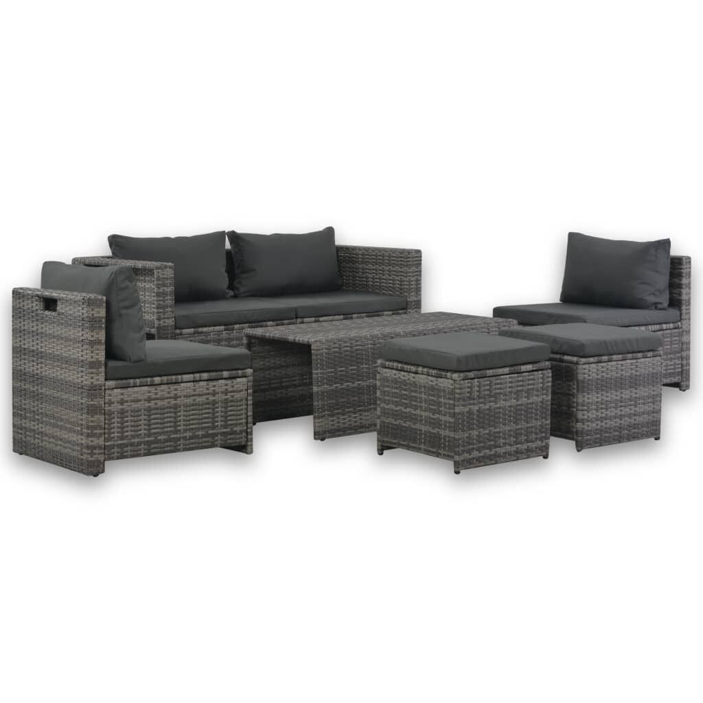 6 Piece Garden Lounge Set with Cushions Poly Rattan