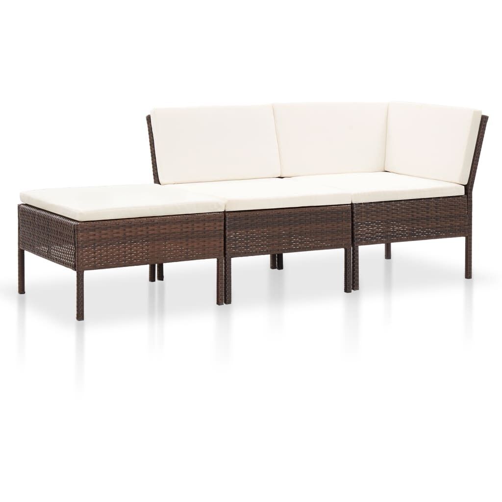 3 Piece Garden Lounge Set with Cushions Poly Rattan