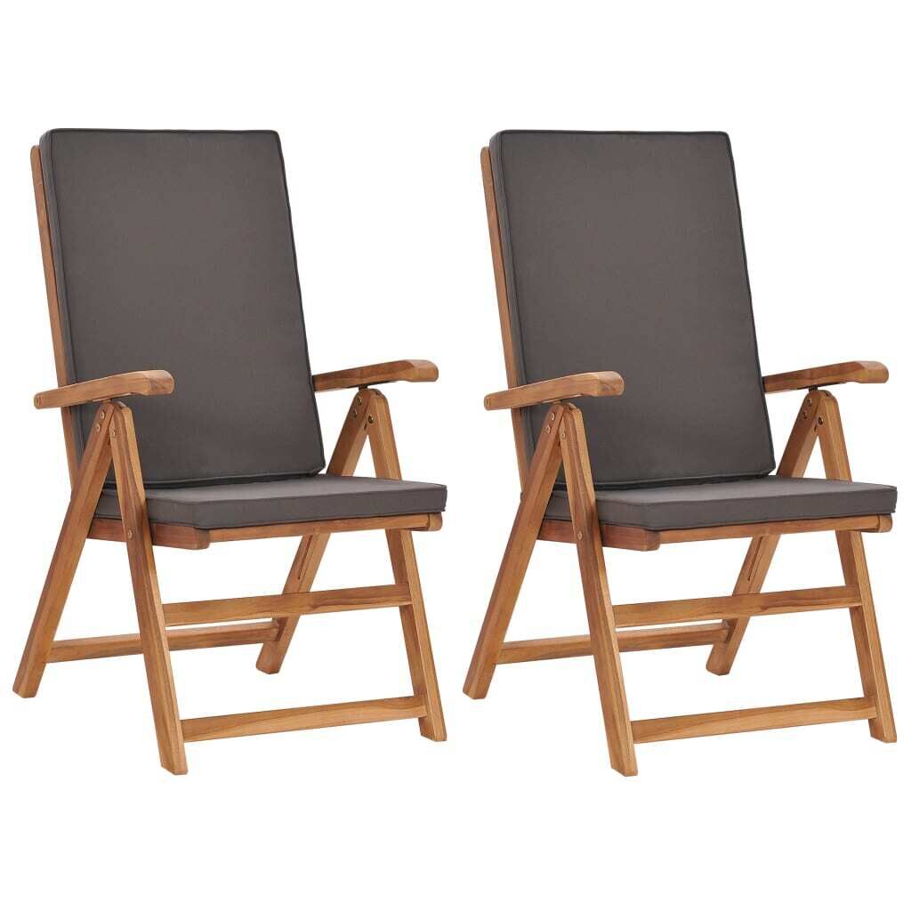 Reclining Garden Chairs with Cushions 2 pcs Solid Teak Wood