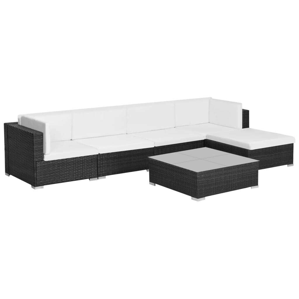 6 Piece Garden Lounge Set with Cushions Poly Rattan