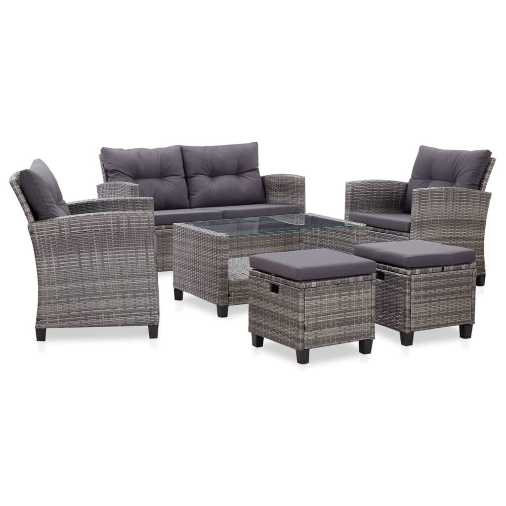 6 Piece Garden Sofa Set with Cushions Poly Rattan