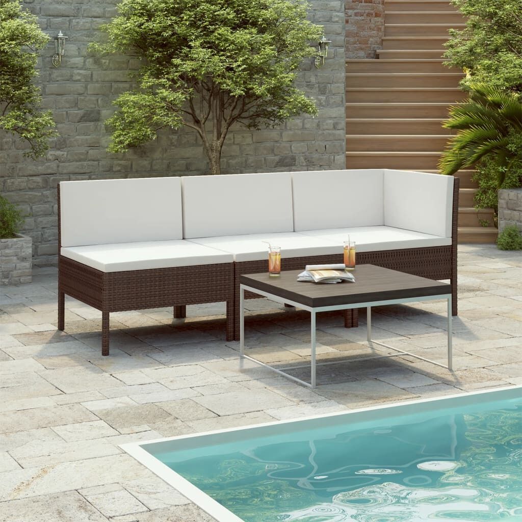 3 Piece Garden Lounge Set with Cushions Poly Rattan