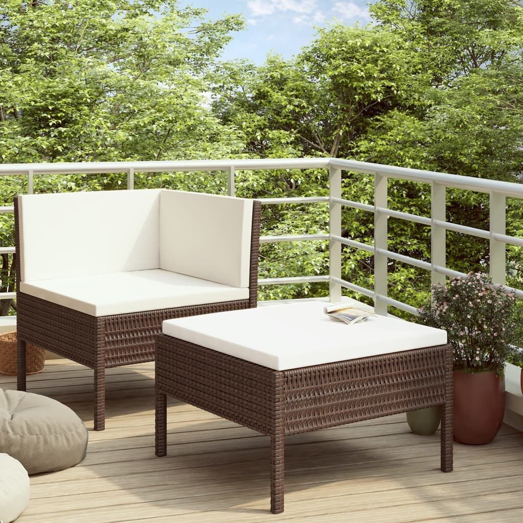 2 Piece Garden Lounge Set with Cushions Poly Rattan