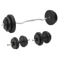 Plastic-Coated Weight Plate Barbell and Dumbbell Kit