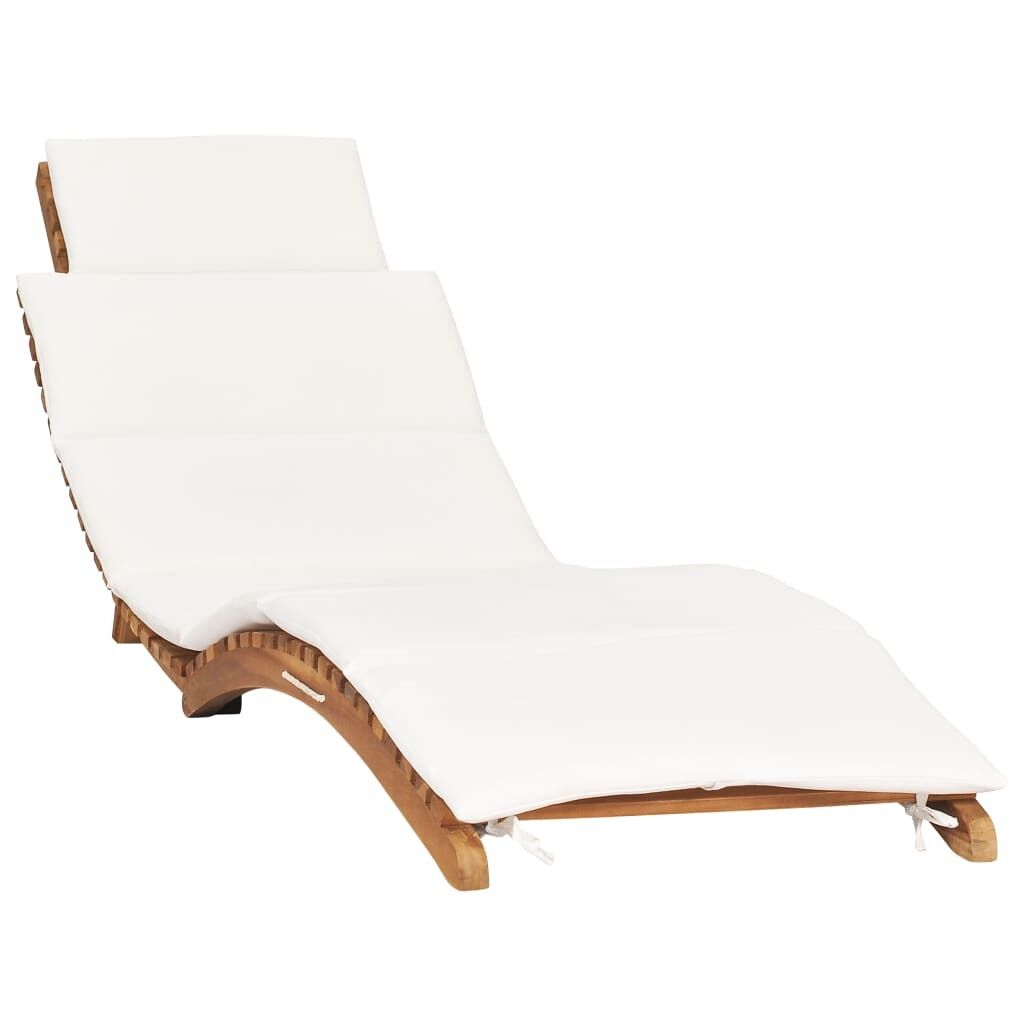 Folding Sun Lounger with Cushion Solid Teak Wood