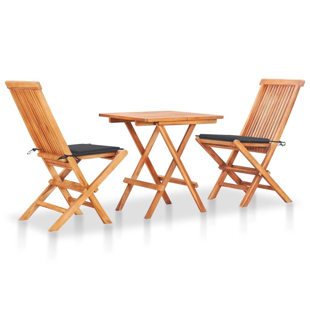 3 Piece Bistro Set with Cushions Solid Teak Wood